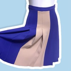 NWT Alessandro Dell’Acqua High Waist Blue Beige Pleated Midi Skirt Size 6 EU 40
